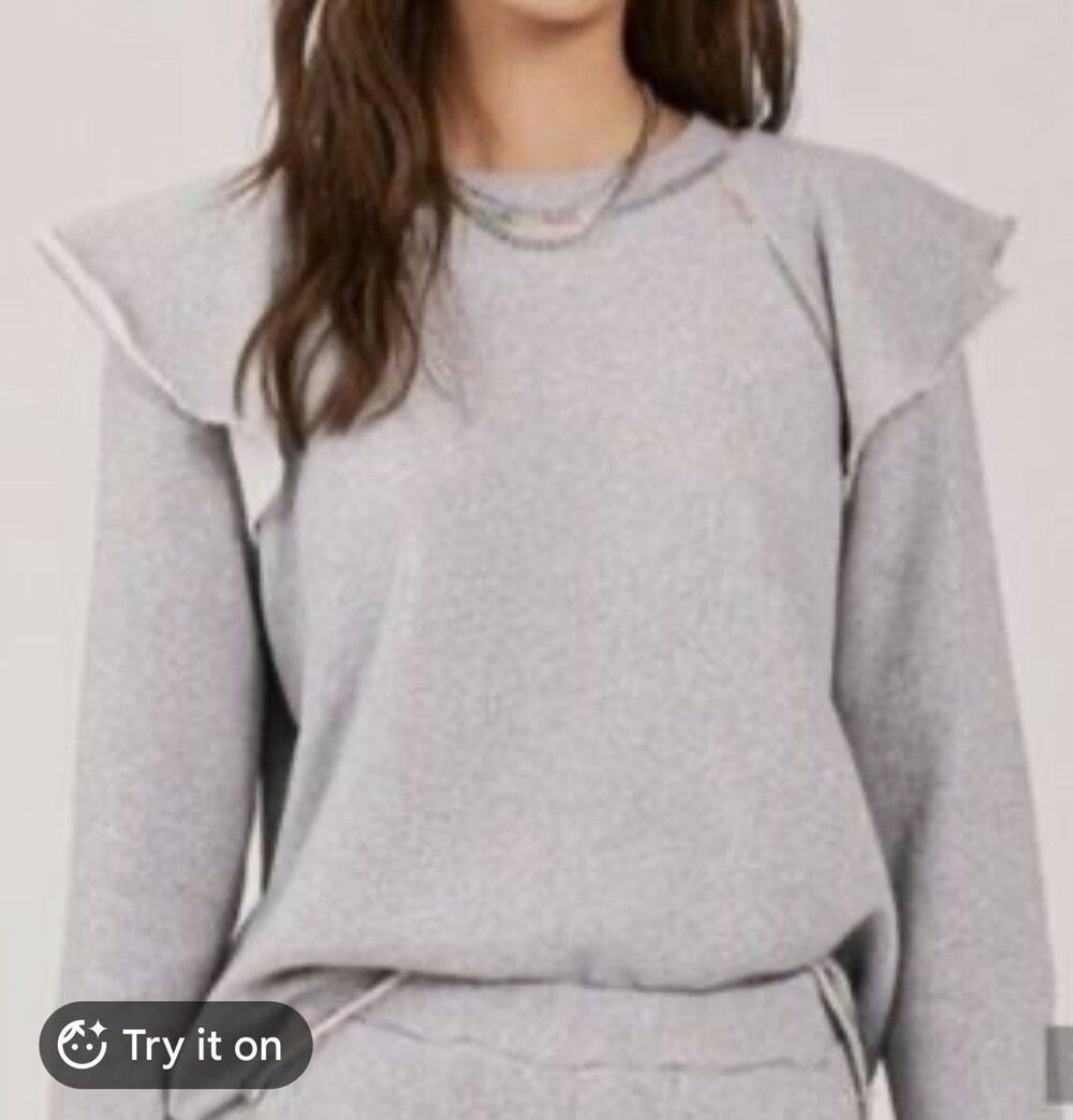 Something Navy Top Meghan Ruffle Shoulder Sweatshirt Light Gray Size Small